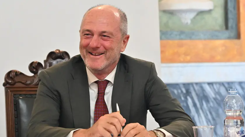 Il presidente della Federtennis Angelo Binaghi, durante la presentazione della prima edizione del Genova Premier Padel P2. Dal 30 giugno al 7 luglio 2024 tutti i più forti giocatori del mondo di questa disciplina si ritroveranno nella ‘Città della Lanterna’, sui campi di Parco di Valletta Cambiaso. Genova, 13 giugno 2024. ANSA/LUCA ZENNARO ZENNARO