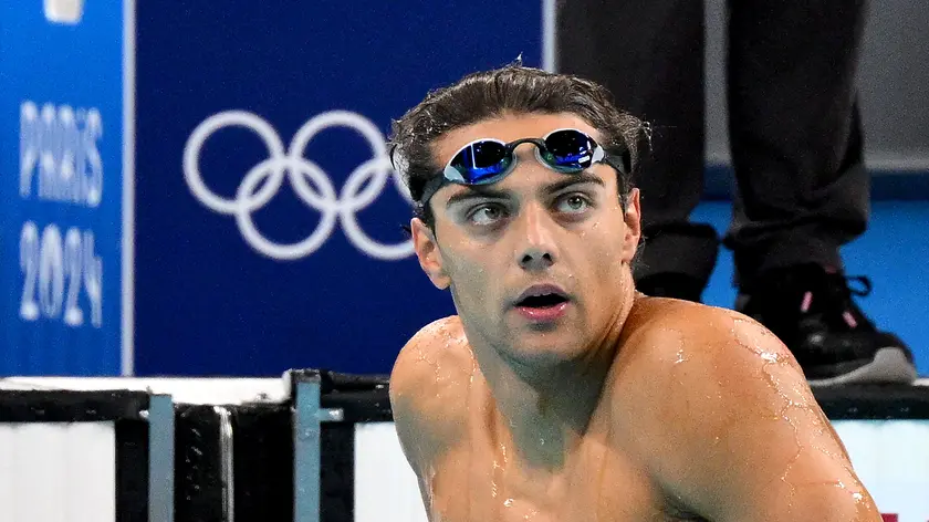 Italian Thomas Ceccon competes in the Men's 100m Backstroke semifinal of the Swimming competitions during the Paris 2024 Olympic Games at the Paris La Defense Arena in Paris, France, 28 July 2024. Summer Olympic Games will be held in Paris from 26 July to 11 August 2024. ANSA/ETTORE FERRARI