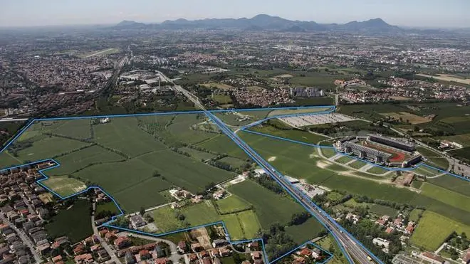 VEDUTA AEREA rendering - progetto AREA NUOVO OSPEDALE PADOVA OVEST STADIO EUGANEO
