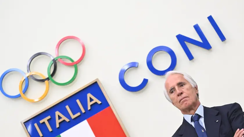 Il presidente del Coni, Giovanni Malagò, nel corso della festa per i 40 anni delle Fiamme Azzurre presso il Salone d'onore del Coni. Roma, 7 settembre 2023. ANSA/CLAUDIO PERI