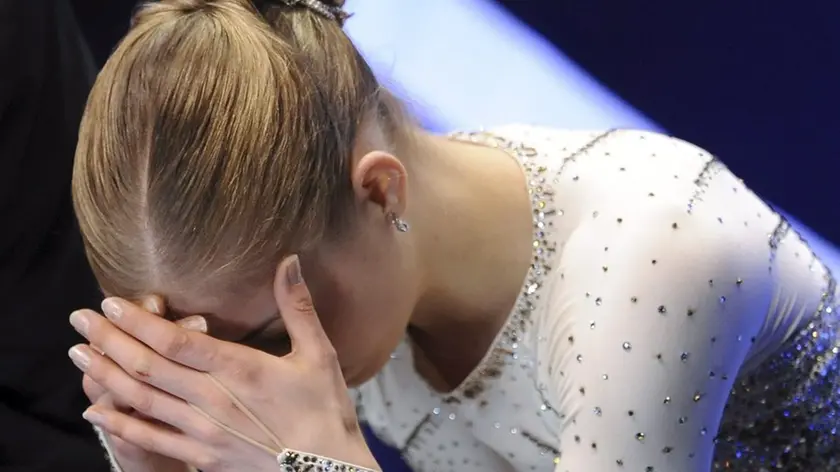 Carolina Kostner of Italy reacts as she waits for her scores in Ladies' Free Skating at the World Figure Skating Championships in Los Angeles, California, USA, 28 March 2009. ANSA/ANDREW GOMBERT
