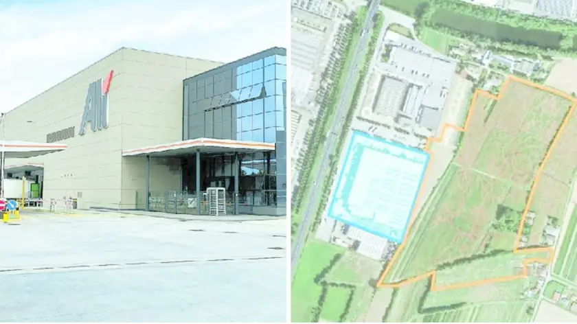 La sede logistica di Alì Supermercati in via Svezia e la mappa dell’area con l’ampliamento previsto