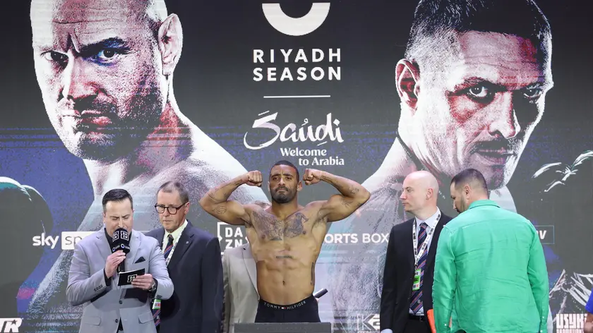 epa11349064 Octavio Pudivitr of Portugal poses during the weigh-in in Riyadh, Saudi Arabia, 17 May 2024. Tyson Fury and Oleksandr Usyk will face each other in the first undisputed heavyweight contest of the 21st century on 18 May 2024 in Riyadh. EPA/ALI HAIDER
