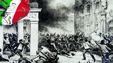 Una stampa che rievoca i moti dell’8 febbraio 1848 al Bo e al Pedrocchi