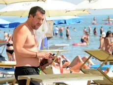 The leader of the League, Matteo Salvini, at the Papeete Beach bathing establishment in Milano Marittima, Italy, 30 July 2021. ANSA/STEFANO CAVICCHI