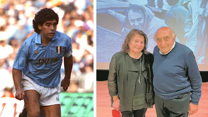 Diego Armando Maradona e la serenese Roberta Cassol con Corrado Ferlaino