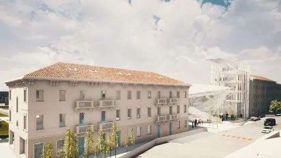 Il rendering di quella che sarà piazzale Boschetti con le due palazzine Liberty