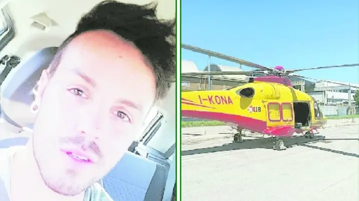 Vincenzo Billeci e l'elicottero atterrato in via Ca' Manzoni per soccorrerlo