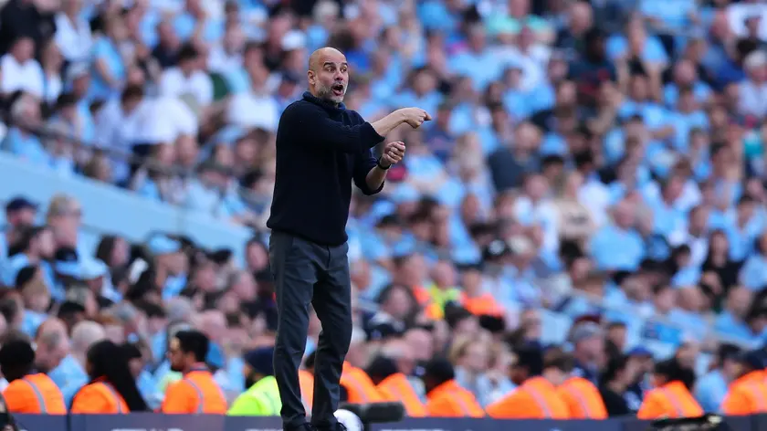 epa11353475 Manchester City's manager Pep Guardiola in action during the English Premier League soccer match of Manchester City against West Ham United, in Manchester, Britain, 19 May 2024. EPA/ASH ALLEN EDITORIAL USE ONLY. No use with unauthorized audio, video, data, fixture lists, club/league logos, 'live' services or NFTs. Online in-match use limited to 120 images, no video emulation. No use in betting, games or single club/league/player publications.