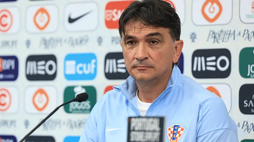 epa11395986 Croatia's coach Zlatko Dalic attends a press conference, in Oeiras, Portugal, 07 June 2024. Croatia plays against Portugal on 08 June in an international friendly soccer match. EPA/ANTONIO COTRIM