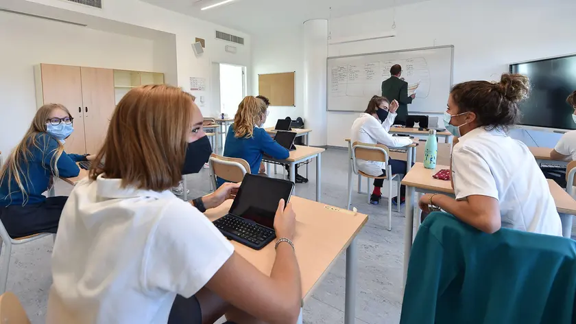 A moment of the begin of the lessons at World International School of Turin, 1 September 2020. ANSA/ALESSANDRO DI MARCO
