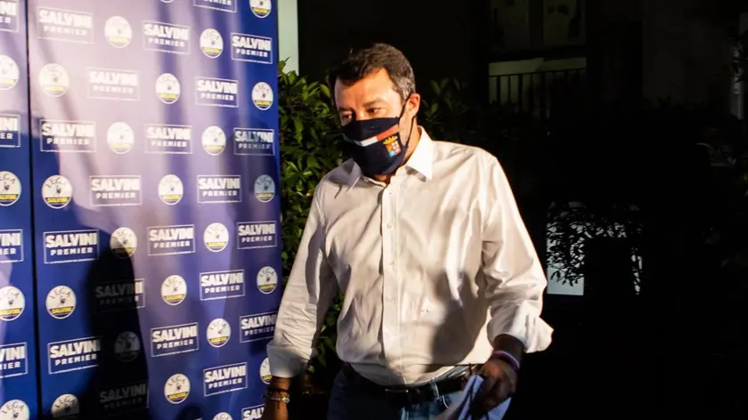 21/09/2020 Milano, Conferenza stampa di Matteo Salvini per commentare i risultati elettorali alla Segreteria Nazionale della Lega di Via Bellerio
