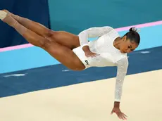 epa11527660 Jordan Chiles of USA competes the Women Floor Exercise final of the Artistic Gymnastics competitions in the Paris 2024 Olympic Games, at the Bercy Arena in Paris, France, 05 August 2024. EPA/TERESA SUAREZ