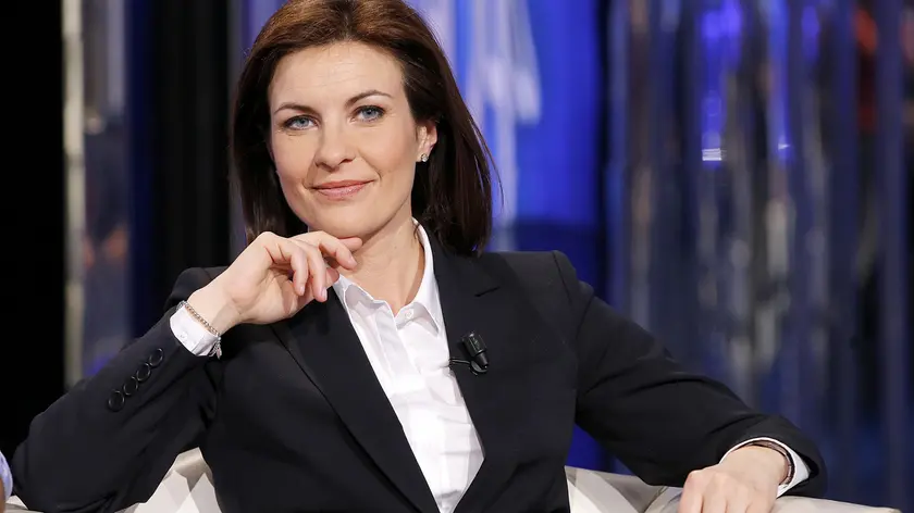La candidata alla presidenza della Regione Veneto, Alessandra Moretti, durante la registrazione della trasmissione Rai "Porta a porta", Roma, 02 aprile 2015..ANSA/FABIO FRUSTACI