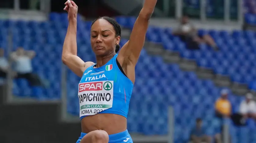 epa11403425 Larissa Iapichino of Italy in action during the women Long Jump qualification, at the European Athletics Championships 2024 in Rome, Italy, 11 June 2024. EPA/CLAUDIO PERI