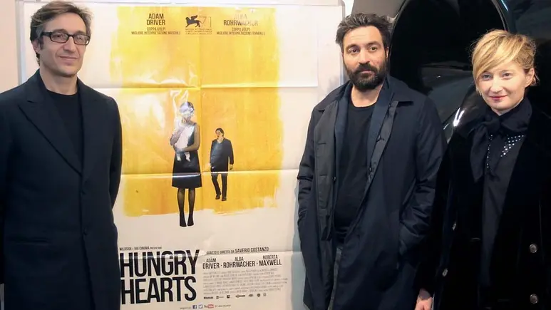 SANDRI - PRESENTAZIONE FILM HUNGRY HEARTS AL MULTI ASTRA. DA SX: MARCO FRANZONO, SAVERIO COSTANZO, ALBA ROHRWACHER