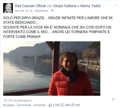 Il post su Facebook del cantante