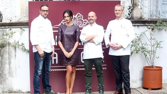 Luigi Biasetto, primo a destra, con gli altri giudici del talent
