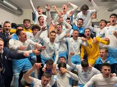 La gioia dei nazionali di San Marino dopo la vittoria di Vaduz