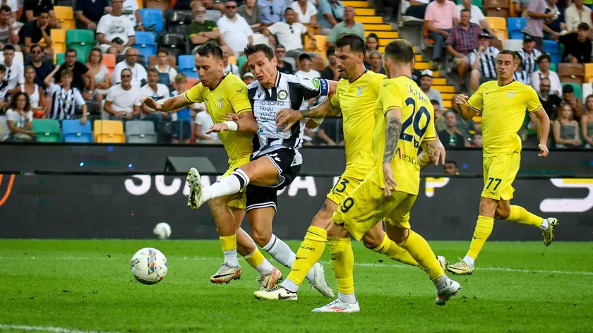 Udinese's Florian Thauvin scores a goal during the italian soccer Serie A match between Udinese Calcio vs SS Lazio at the Bluenergy Stadium in Udine, Italy, 24 August 2024. ANSA/Ettore Griffoni