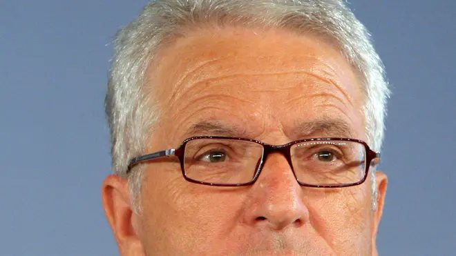 20080911 - ROMA - CALCIO: MATARRESE, SE NECESSARIE SI' A CELLE NEGLI STADI- ll presidente della Lega Calcio, Antonio Matarrese, oggi al Viminale nel corso della presentazione della campagna di comunicazione contro la violenza degli stadi, presenti Il capo della polizia Antonio Manganelli; il ministro dell'Interno Roberto Maroni e il presidente della Federcalcio Giancarlo Abete. ALESSANDRO DI MEO /ANSA /JI