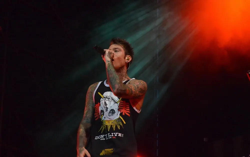 05 Jul 2015, Rome, Italy --- Roma, Italy. 4th July 2015 Rock Roma Italian Singer Rapper Fedez Festival Rock in Roma Pictured: fedez --- Image by © A Fraioli/Splash News/Corbis