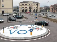 Vo’ (PD), 19 febbraio 2022. Luoghi simbolo di Vo’ due anni dopo il’inizio della pandemia. Nella Foto: la nuova rotonda davanti al comune di Vo'