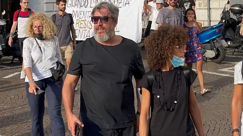 Cristiano Fazzini, leader del movimento No vax in Veneto, durante una manifestazione a Padova