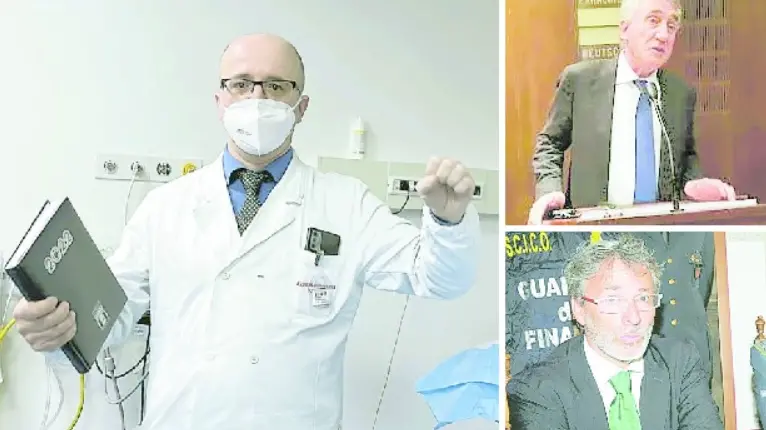 Il professor Emilio Quaia, a destra l’attuale segretario della Sanità Veneta Flor e sotto il pm Sergio Dini