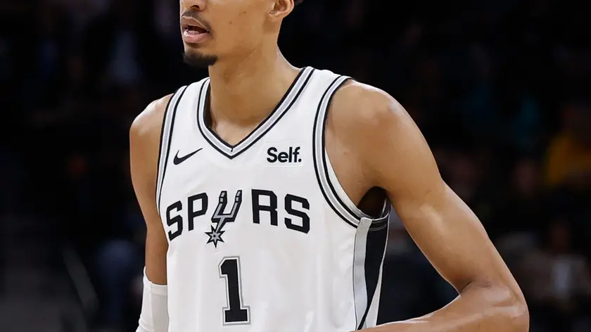 epa11237954 San Antonio Spurs center Victor Wembanyama of France reacts after a call during the second half of an NBA game between the San Antonio Spurs and the Memphis Grizzlies in San Antonio, Texas, USA, 22 March 2024. EPA/ADAM DAVIS SHUTTERSTOCK OUT
