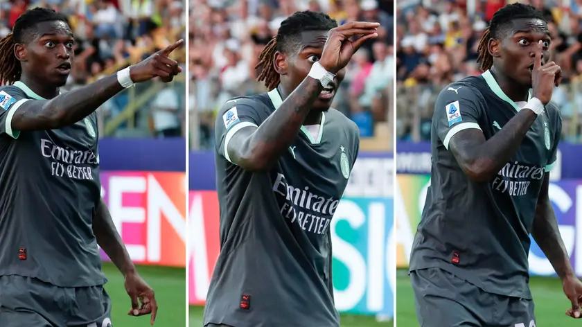Milan's Rafael Leao after the assist for the goal scored by his teammate Christian Pulisic during the Italian Parma Calcio vs AC Milan at Ennio Tardini stadium in Parma, Italy, 24 August 2024. ANSA / ELISABETTA BARACCHI