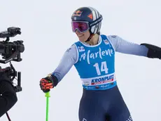 Sofia Goggia of Italy celebrates in the finish area after the Women's Giant Slalom race at the FIS Alpine Skiing World Cup in Kronplatz, Italy, 30 January 2024. ANSA/ANDREA SOLERO