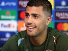 epa11609528 Rodri of Manchester City attends a press conference in Manchester, Britain, 17 September 2024. Manchester City will face Inter Milan in the league phase of the UEFA Champions League on 18 September 2024. EPA/ADAM VAUGHAN