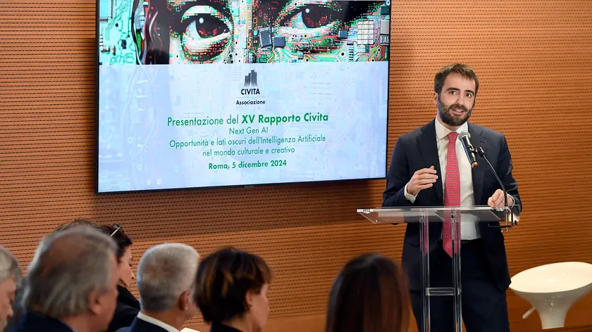 Il Direttore Generale SIAE Matteo Fedeli durante la presentazione del XV Rapporto Civita ÔNext Gen AIÕ Roma, 05 dicembre 2024. ANSA/FABIO CIMAGLIA (NPK)