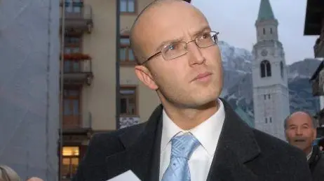 Cortina, d'Ampezzo, 29 ottobre 2007. Al referendum per la riunificazione dei Ladis alla regione Trentino Alto Adige vince il Si. Il sindaco Andrea Franceschi - Andrea Franceschi, sindaco di Cortina