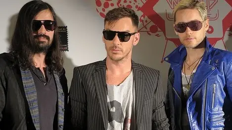 MEXICO CITY - AUGUST 25: (L-R) Musicians Tomo Milicevic and Shannon Leto, and singer and actor Jared Leto of 30 Seconds to Mars pose during the 2010 MTV World Stages press conference at the W Mexico City on August 25, 2010 in Mexico City, Mexico. (Photo by Michael Loccisano/Getty Images)