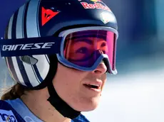 epa11075732 Sofia Goggia of Italy reacts in finish area in the Women's Super G race at the FIS Alpine Skiing World Cup in Zauchensee, Austria, 14 January 2024. EPA/CHRISTIAN BRUNA