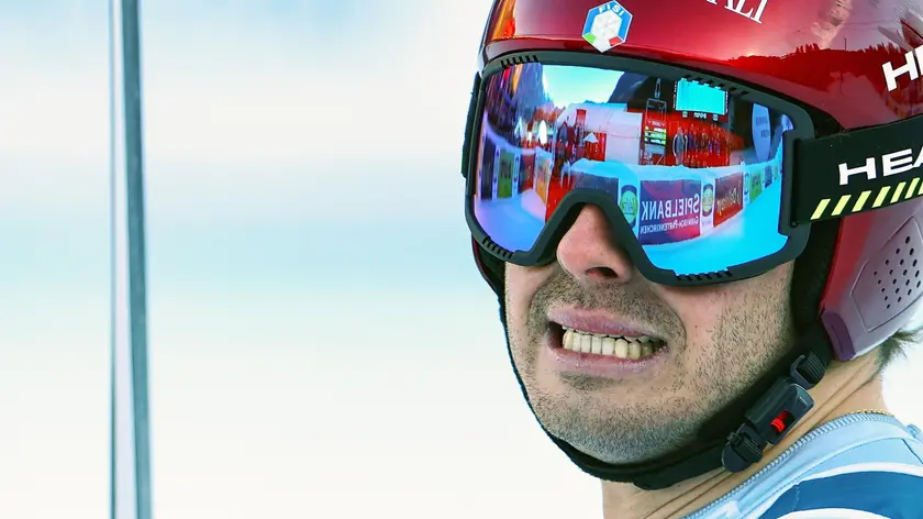 epa11110144 Guglielmo Bosca of Italy reacts in the finish area during the Men's Super-G race at the FIS Alpine Skiing World Cup in Garmisch Partenkirchen, Germany, 28 January 2024. EPA/ANNA SZILAGYI