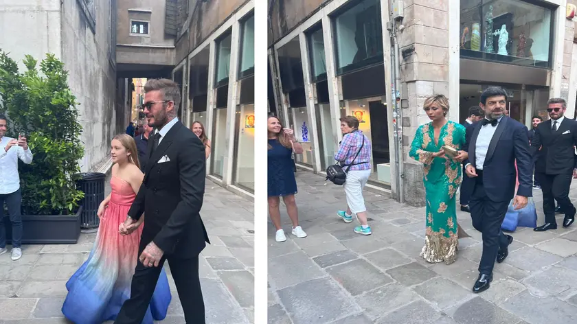 David Beckham con la figlia e l’attore Pierfrancesco Favino (foto Marta Buso)