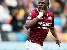 Salernitana’s Luom Tchaouna jubilates after scoring the goal during the Italian Serie A soccer match Udinese Calcio vs US Salernitana at the Friuli - Dacia Arena stadium in Udine, Italy, 2 March 2024. ANSA / GABRIELE MENIS