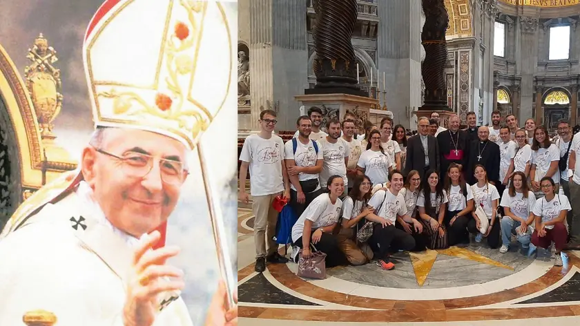 Papa Giovanni Paolo I e il patriarca di Venezia, Francesco Moraglia, con un gruppo di pellegrini veneti a San Pietro