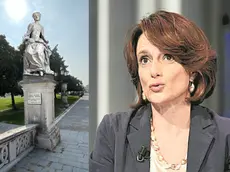 L'elaborazione grafica di come potrebbe essere la statua di Elena Lucrezia Cornaro Piscopia, in Prato della Valle, prima donna laureata al mondo, fra 78 statue tutte di uomini e la ministra alle Pari Opportunità Elena Bonetti