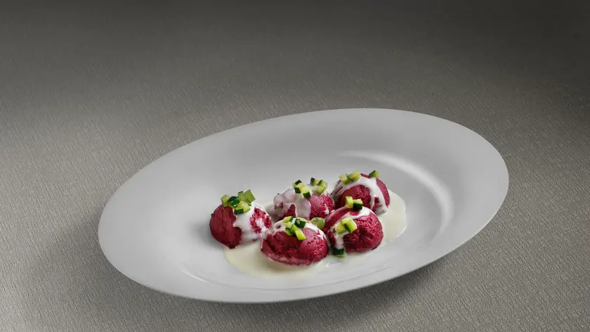 Gnocchi di rapa rossa in salsa gorgonzola e roquefort (Foto di Sergio Coimbra)