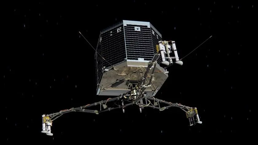 Un rendering del lander Philae.ANSA/ESA/Rosetta/MPS for OSIRIS Team MPS/UPD/LAM/IAA/SSO/INTA/UPM/DASP/IDA ++HO - NO SALES EDITORIAL USE ONLY++