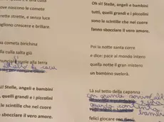 Il testo modificato della canzone cantata dai bambini della elementare di Agna