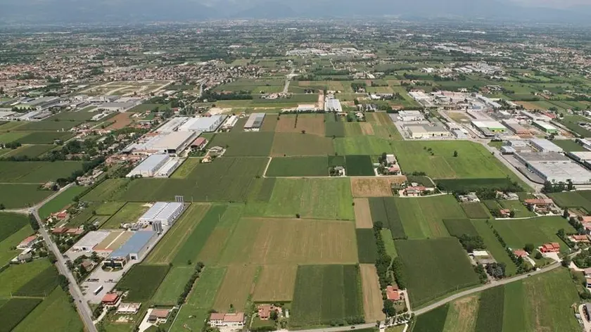 Una veduta aerea della Zitac di Cittadella, l’area urbanisticamente prevista per lo sviluppo industriale della città murata