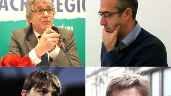 Nella combo, in alto da sinistra Aldo Tondo, presidente uscente della Regione Friuli Venezia Giulia, sostenuto da Pdl, Lega, Pensionati, lista civica Autonomia responsabile, Udc e La destra, Saverio Galluccio, candidato del Movimento 5 stelle, in basso da sinistra la candidata del Pd Debora Serracchiani e Franco Bandelli, candidato per la sua lista 'Un'Altra Regione'. I quattro candidati sono in corsa per la presidenza della Regione Friuli Venezia Giulia, nel voto di domenica 21 aprile 2013. ANSA/