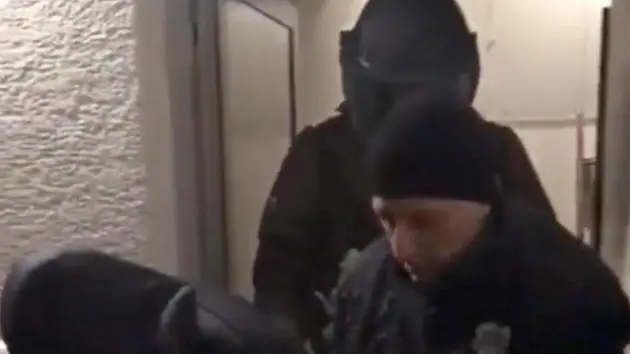 Un fermo immagine tratto da un video mostra uno degli arrestati durante la maxi operazione dei Carabinieri del Ros e di quelli del Comando provinciale di Crotone contro la 'ndrangheta, denominata 'Stige': 169 gli arresti in corso di esecuzione in diverse regioni italiane e in Germania, 9 gennaio 2018. ANSA/ UFFICIO STAMPA ++HO - NO SALES EDITORIAL USE ONLY++