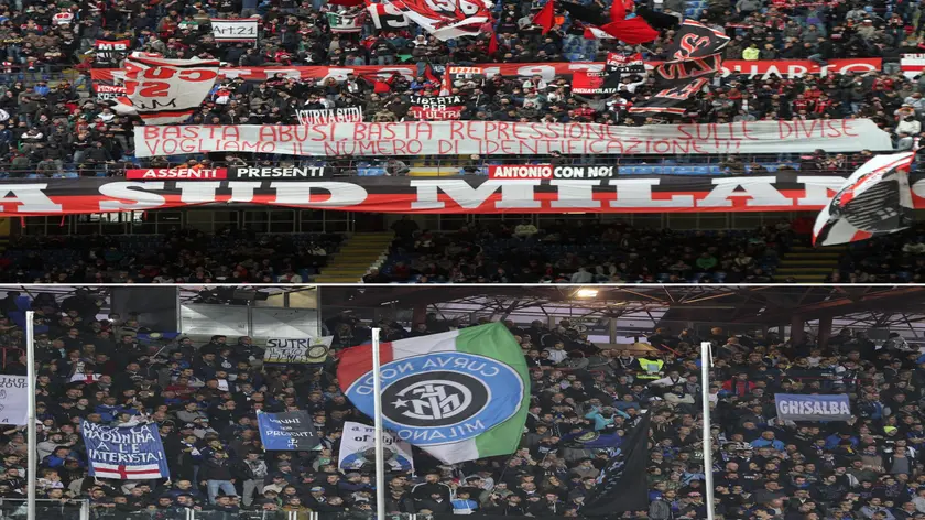 Una combo con le curve di Milan e Inter, Milano, 30 settembre 2024. ANSA