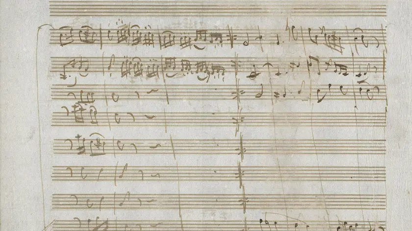 epa04516531 An undated handout images provided by Profiles in History auction house on 05 December 2014 shows a leaf from one of Wolfgang Amadeus Mozart's Salzburg works, Serenade in D For Orchestra K.185, the working manuscript of the third movement 'Allegro' leaf 34. The item is expected to fetch 200,000 USD (about 160,000 EUR) at Profiles in History's 'The Celebration of Music: Property of a Private Collector' auction in Calabasas, Los Angeles, California, USA on 17 December 2014. EPA/PROFILES IN HISTORY / HANDOUT HANDOUT EDITORIAL USE ONLY/NO SALES